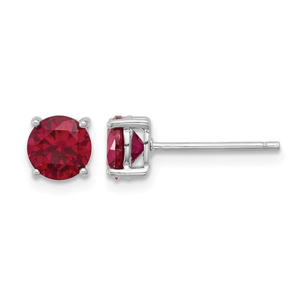 2.10 Carat (ctw) Lab-Created Ruby Solitaire Stud Sterling Silver Earrings (6mm)